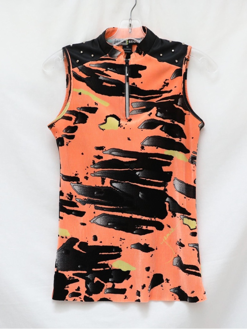 NWOT Jamie Sadock crinkle orange abstract top sleeveless golf blouse size XS